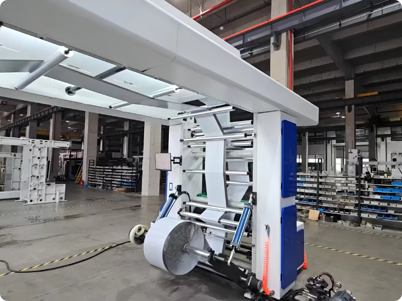 Flexographic printing press running poly film at the Synergy Tijuana plant